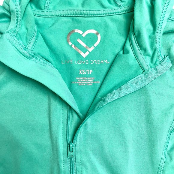 Live Love Dream Green Long Sleeve Hoodie Workout Shirt Size XS - Picture 8 of 11